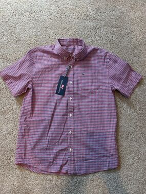 Vineyard Vines Red and Blue Gingham Short-Sleeve Button-Down Shirt